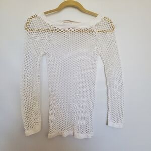 F&F TOP BLOUSE OPEN KNIT STRETCH LONG SLEEVE BEACH WHITE LAYER WOMENS ( OS )